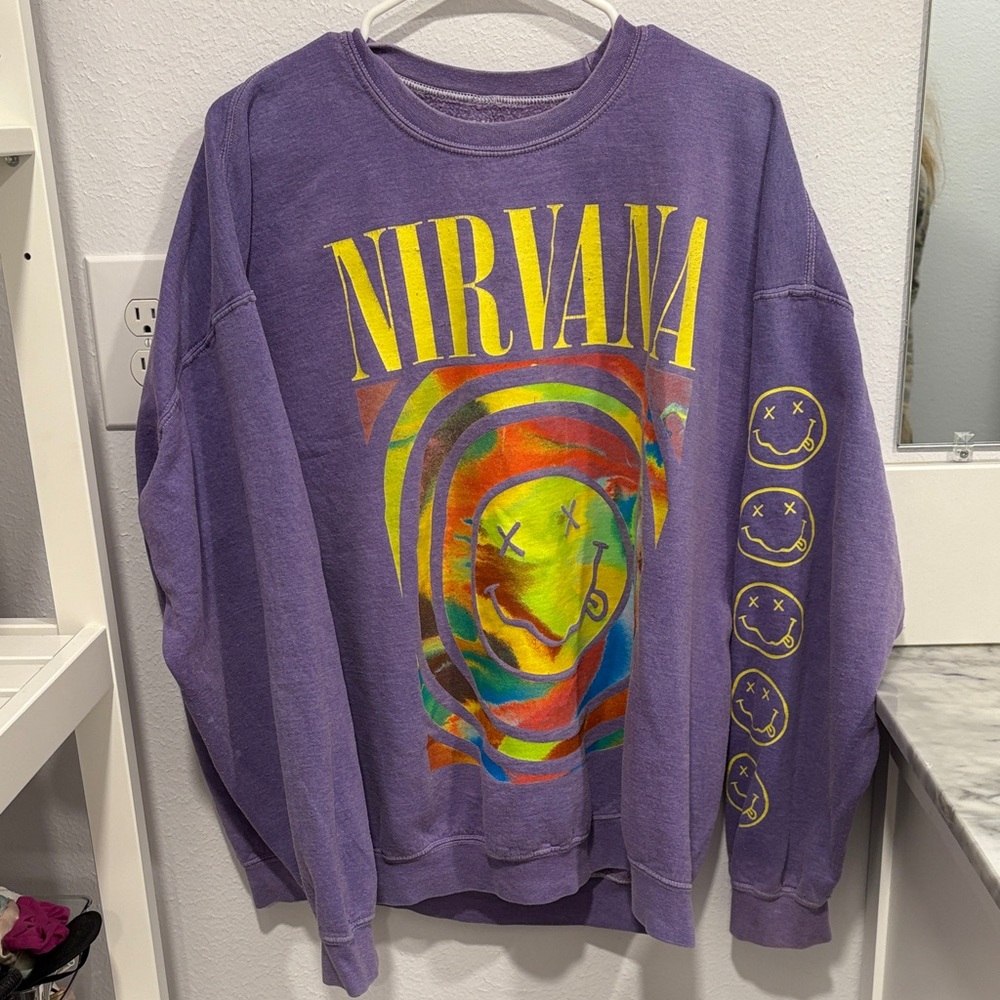 Urban Outfitters NIRVANA Purple Graphic Crewneck Sweater